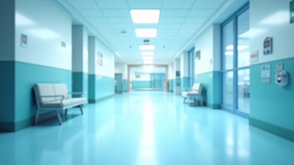Clean, sterile hallway in a modern medical facility with ambient lighting, representing diverse healthcare environments.