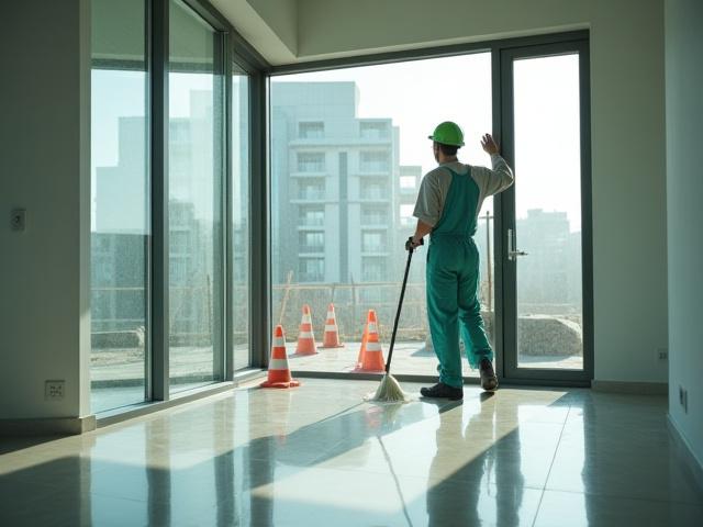 Newly constructed space undergoing final cleaning