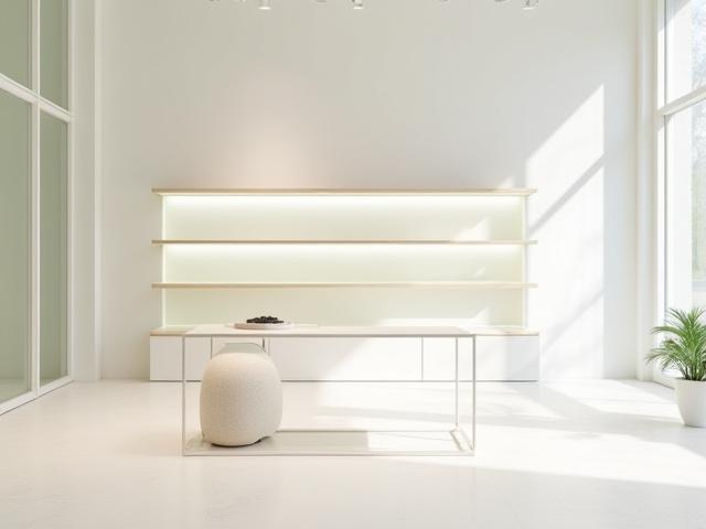 Clean, minimalist retail store interior ready for product display after construction cleanup